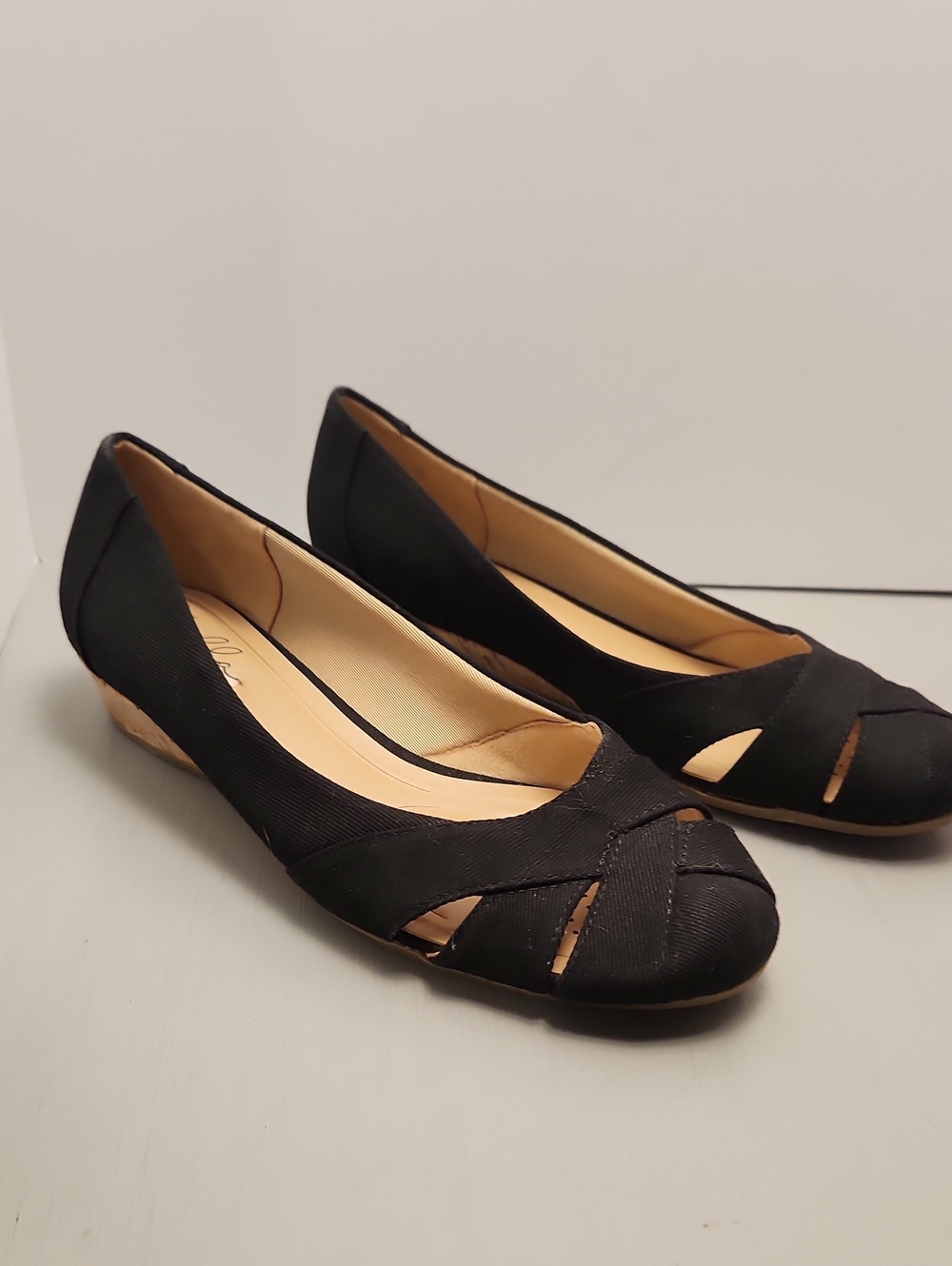Abella Black Peep-Toe Woven Flats